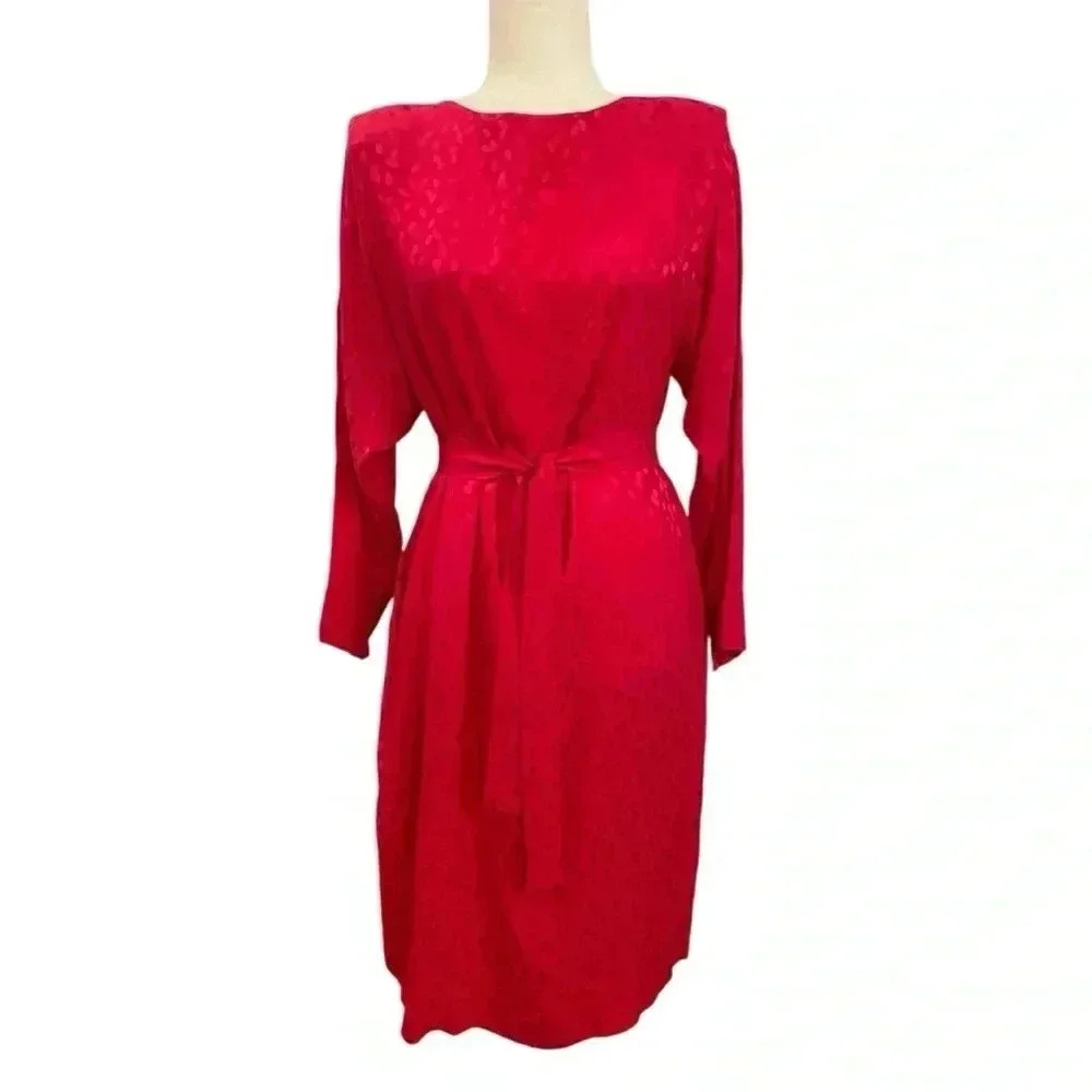 Liz Claiborne Womens Vintage Pink Polka Dot Silk Dress Size 12 Open Back